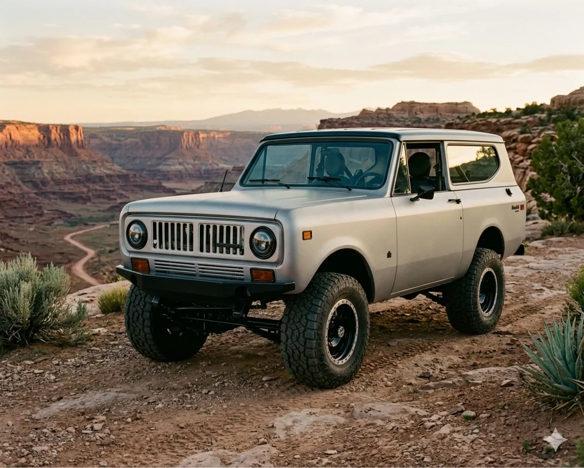Restored International Scout on a California road