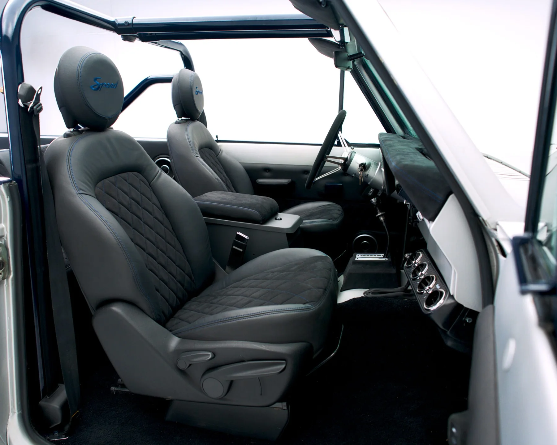 Custom gray Scout seating and cabin